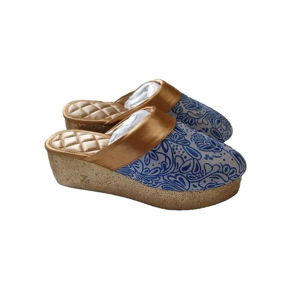 ZSA ZSA Degene-Rossi Luxury Slipper New Womens Slip On SHOES Sz 7 Blue Gold - Picture 2 of 6